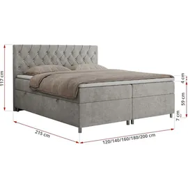 MKS Meble Boxspringbett 140x200 mit Bettkasten, Boxspringbett 140x200 mit Matratze, Doppelbett mit Matratze und Topper - Polsterbett mit Kopfteil - ROMA - 14... - Hellgrau