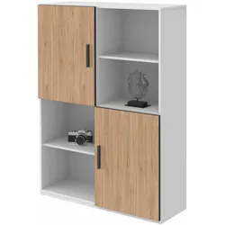 Röhr Bush. qunit - Highboard mit 2 Türen | Korpus weiß | Front Holzoptik, braun | B: 100 cm