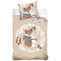 MTOnlinehandel Kinder Bettwäsche Set 135x200 80x80 cm · Fuchs & Hase Herbst Motiv · 100% Baumwolle mit YKK Reißverschluss · sanft, weich für Mädchen und Jungen