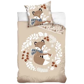 MTOnlinehandel Kinder Bettwäsche Set 135x200 80x80 cm · Fuchs & Hase Herbst Motiv · 100% Baumwolle mit YKK Reißverschluss · sanft, weich für Mädchen und Jungen