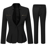 Allthemen Hosenanzug (2 tlg) Damen Eleganter Business Anzug Set mit einem Knopf schwarz XL