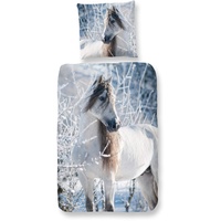 Traumschloss Flanell Kinder Bettwäsche - Schimmel - weißes Pferd im Winter, Farbe:White Horse, Größe:135x200