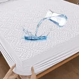 Wasserdichter Matratzenschoner 180x200cm Spannbettlaken Luxus, 3D-Muster, Super saugfähig, Atmungsaktive Matratzenbezug Wasserundurchlässiger Matratzen-Schutz Nässeschutz Spannbetttücher - Weiß