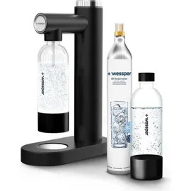 Wessper Wassersprudler, Sprudelwasser Maschine, Set 1L Wasser Sprudel PET- Flaschen BPA-Frei & 60L CO2 Zylinder | Trinkwassersprudler Water Carbonator - Schwarz