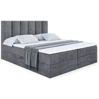 ALTDECOR Boxspringbett mit Kopfteil und Bettkasten BOXI1, Polsterbett mit H4-Matratze - 180x200 - Dunkelgrau Samt