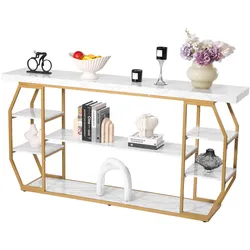 VEVOR 3-stufiger Marmor Konsolentisch Flurtisch Goldener Geometrischer Tisch