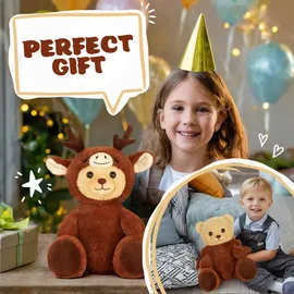 brubies Teddy Hirsch - 25 cm Teddybär im Hirschkostüm mit Kapuze - Plüschtier für kuschelige Abenteuer - Kuscheltier Geschenk für Kinder