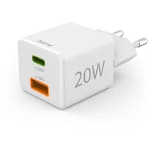 Hama Schnellladegerät USB (Ladegerät mehrfach, USB C, USB A, Universal Ladegerät Handy Tablet, Netzstecker USB Schnellladen, USB C Netzteil, Power Delivery/Quick Charge Weiß