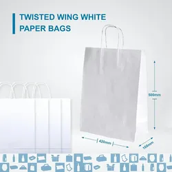 100 Weiße Papiertüten mit Henkeln 42X14X50cm - Tasche für Einkäufe, Geschenke, Hochzeiten