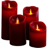 NÄVE Dekolicht Kerzen, 1 flammig-flammig, 4er Set (Höhe 10cm 12,5cm 15cm 17,5cm) rot dimmbar Timer Ã ̃ 7,5cm