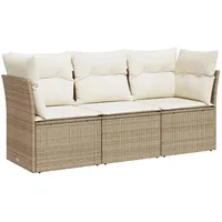 vidaXL 3-tlg Garten-Sofagarnitur mit Kissen Beige Poly Rattan