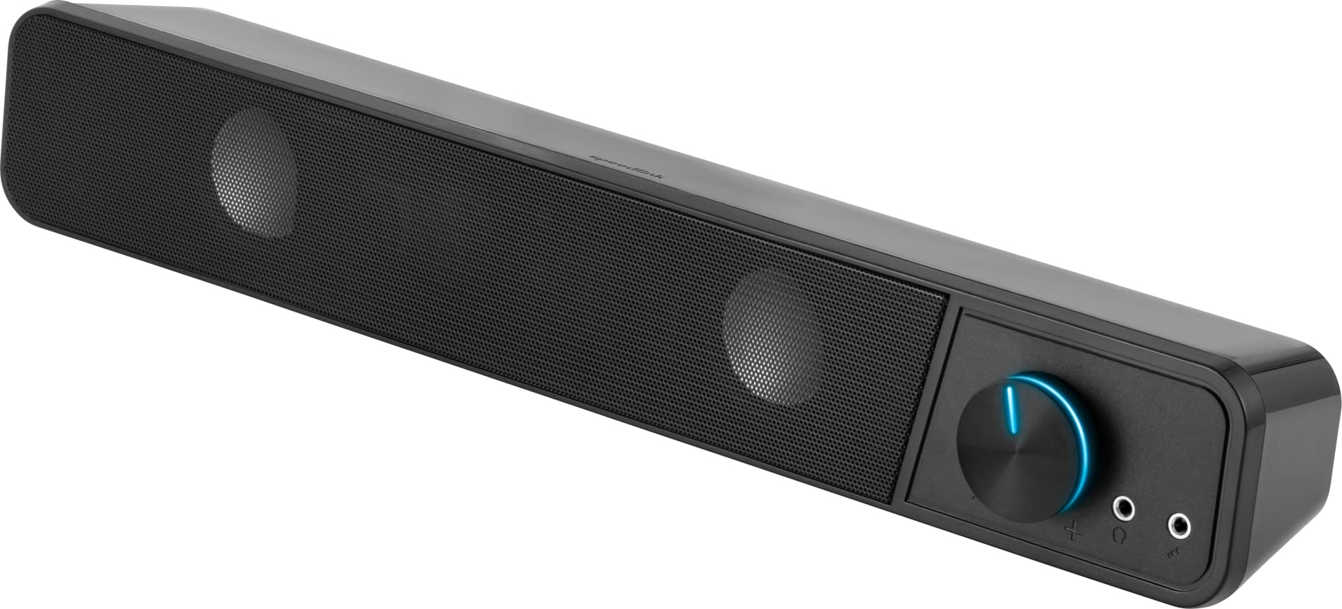 Speedlink BRIO Stereo Soundbar – Computer-Soundbar, exzellente Audioqualität, 12 Watt, 2x 3,5mm-Klinkenstecker Anschluss, USB A Stecker, Lautstärkeregler, Kopfhörer- & Mikrofonbuchse, schwarz