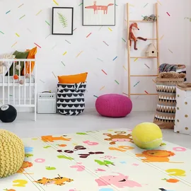 CCLIFE Krabbelmatte Spielmatte Baby Schadstofffrei 196x176x1cm Faltbar Spielunterlage Spielteppich Groß Rutschfest Beidseitig Tragbar Wasserdicht ... - Bunt