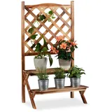 Relaxdays Blumentreppe mit Rankgitter, Blumenregal 2 Ebenen, stehende Pflanzentreppe Holz, 61x109x40 cm, Wohnzimmer, Wohnzimmertische, Blumenständer