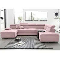 Wohnlandschaft DOMO COLLECTION "Mira U-Form" Sofas Gr. B/H/T: 337cm x 78cm x 230cm, Luxus-Microfaser, Recamiere links, mit Kopfteilverstellung, rosa (flamingo) wahlweise mit Bettfunktion und Bettkasten