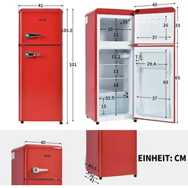 Merax BCD-102 Retro-Kühl-Gefrierkombination (92 l, 1010 mm hoch, Rot)