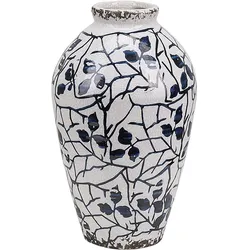 Blumenvase Urne MALLIA handgefertigt Steinzeug 22 cm Weiß