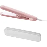 Haarglätter, 2-in-1-Haarglätter, Mini-Haarglätter aus Turmalin-Keramik, Mini-Haarglätter mit Schutzbox, für Zuhause oder Salon, Rosa