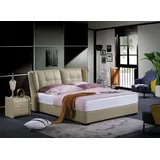 JVmoebel Schlafzimmer-Set Elegantes Lederbett in Weiß mit praktischen Nachttischen, (3-tlg., 3-teilig), Made in Europa weiß