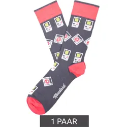 1 Paar Moustard Baumwoll-Socken mit Retro-Game Design Gameboy lange Strümpfe 22S-GAME Grau/Rosa/Weiß - 41-46