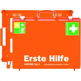 Söhngen Erste-Hilfe-Koffer Austria Typ 2 (Erste-Hilfe-Kasten, Unterteilung, Wandbefestigung, gefüllt, Wundverbände, SIRIUS Rettungsdecke, 20 Jahre sterile Verpackung) orange, 0390155