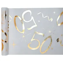 SANTEX 50. Geburtstag weiß gold Tischläufer 5 m x 30 cm Zahl 50
