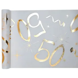 SANTEX 50. Geburtstag weiß gold Tischläufer 5 m x 30 cm Zahl 50