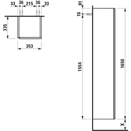 Laufen Lani Hochschrank 35,5 x 165 x 33,5 cm Verkehrsgrau Glas/MDF