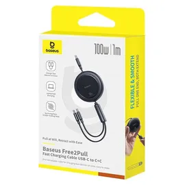 Baseus Mirror, 2-in-1 einziehbares Kabel, USB-C - 2x USB-C, 100W PD, 1m, Schwarz