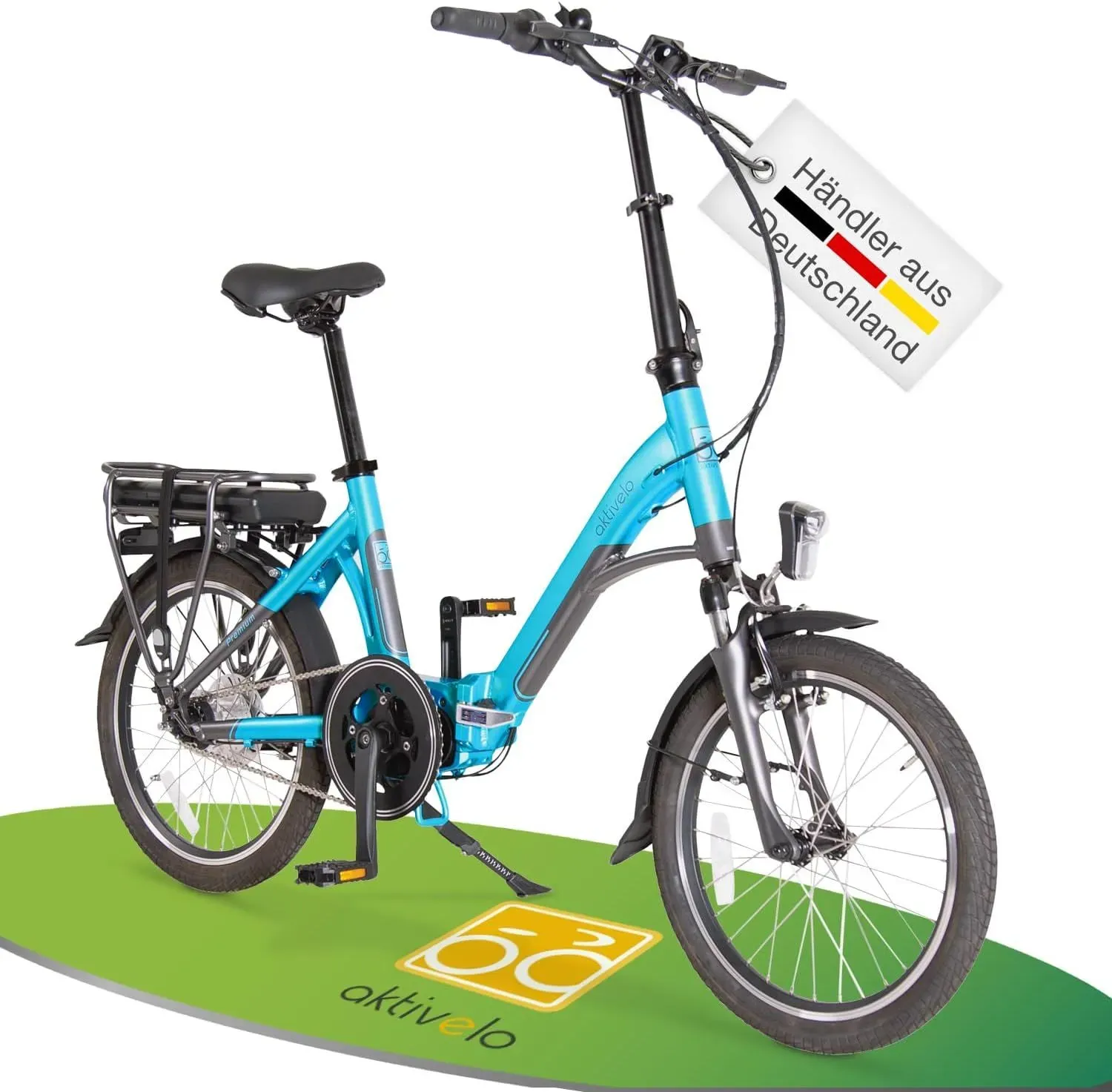 aktivelo Alu Elektro Faltrad Komfort,E Bike Elektrofahrrad 20', wartungsfreier Mittelmotor, Li-Ionen 1 St hellblau