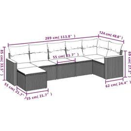 vidaXL Gartensofa-Set 7-tlg. grau Polyrattan
