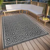 HANSE HOME Lahal Outdoor Wetterfest – Modernes Geometrisches Rauten Muster, Wasserfest robuster Aussenteppich Flachgewebe für Garten, Balkon, Terrasse, Wohnzimmer – Grau Beige, 63x120cm