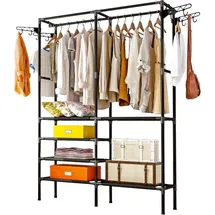 ruhhy Kleiderständer 173x36x108 cm Großer Kleiderschrank mit 2 Stangen & 6 Regale Schwarz 22671