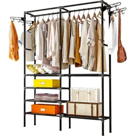 ruhhy Kleiderständer 173x36x108 cm Großer Kleiderschrank mit 2 Stangen & 6 Regale Schwarz 22671