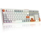 V300 108 Kabelgebundene Gaming-Tastatur, QWERTY-RGB-Tastatur mit Regenbogen-Hintergrundbeleuchtung, Beleuchteter Tastatur und Membrantasten/Multimedia-Tasten, ergonomische ABS Kugelkappen–Grau Weiß