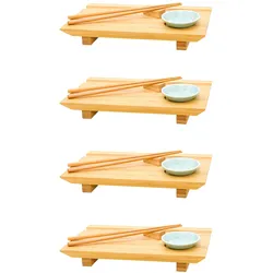 4x Japanisches Sushi Brett - 27x16x4 Bambus Platten Set - Teller mit Schälchen