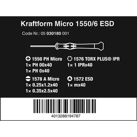 WERA 1550/6 ESD Elektroniker-Schraubendrehersatz + Rack, 6-teilig