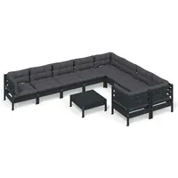 vidaXL 10-tlg. Garten-Lounge-Set mit Kissen Schwarz Kiefernholz