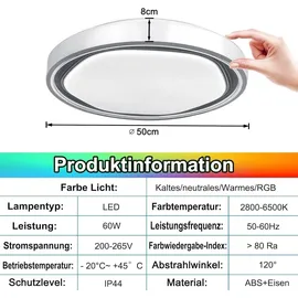 NAIZY Deckenlampe 60W RGB LED Deckenleuchte φ50x8cm Deckenleuchten mit Fernbedienungen Modern Acryl Lampe Wohnzimmer Küchenlampe ABS+Metall Deckenbeleuchtung (mit Sternenhimmel-Effekt)