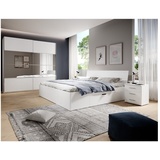 Lomadox Schlafzimmer-Set BIRMINGHAM-83, (Spar-Set, 4-tlg), weiß, Doppelbett Liegefläche 180x200 cm, Kleiderschrank, 2 Nachttische weiß