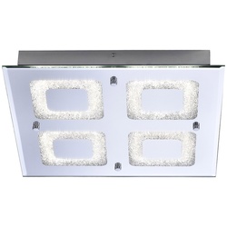 LED Deckenleuchte, quadratisch, 4-flammig, chromfarben, Kristall-Optik