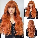 OUFEI Long Wavy Orange Perücken mit Pony für Frauen natürliche synthetische Haare hitzebeständig Halloween Perücken für tägliche Party Cosplay tragen-28 Zoll