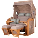 deVries PURE® Strandkorb Sailor XL - PE white kubu - Dessin 483, BxTxH: 135x90x165 cm, Halblieger, Ostsee-Strandkorb, feines Teakholz - inkl. Rückholfeder und Schutzhülle grau