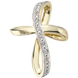 Jobo Kreuz-Anhänger "Anhänger Kreuz", gelb (gelbgold 585), Schmuckanhänger, Damen, Gelbgold 585-Diamanten, Gelbgold 585, Diamanten, 585 Gold mit 7 Diamanten