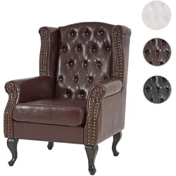 Sessel Relaxsessel Clubsessel Ohrensessel Chesterfield, Kunstleder ~ antik-braun ohne Ottomane