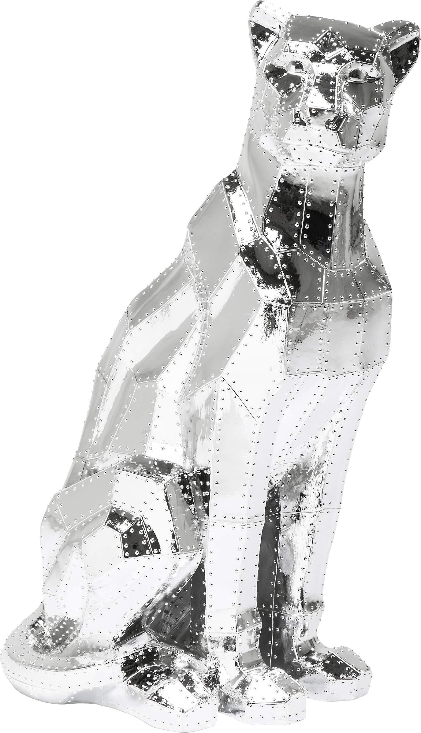 Kare Design Deko Figur Sitting Cat Rivet Chrome, 38500, moderne, große Dekoobjekte, sitzende Raubkatze Panther, silber (H/B/T) 82x36x43cm