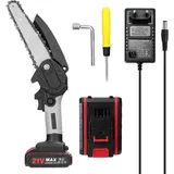 21V Mini-Kettensäge 1200mAh Akku, 6 Zoll kabellose elektrische Kettensäge, mit 2 1200mAh Akkus, Mini-Elektro-Kettensäge, Kette