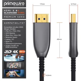Primewire Ultra HD HDMI 2.0b Glasfaserkabel 3-fach geschirmt 4K / Full HD / 3D / ARC / High Speed mit Ethernet - 30m