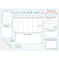 Schreibtischunterlage Papier zum Abreißen - DIN A3 (42 x 29,7 cm) Schreibunterlage aus Papier mit 25 Blatt - Papierunterlage für Kinder und Erwachsene - Abrissblock mit Wochenplaner in Blau