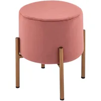 Sitzhocker Samt Pouf Ø 32 H 38 cm Sitzpouf Velour mit Füßen Eisen goldfarbig Rose Samthocker